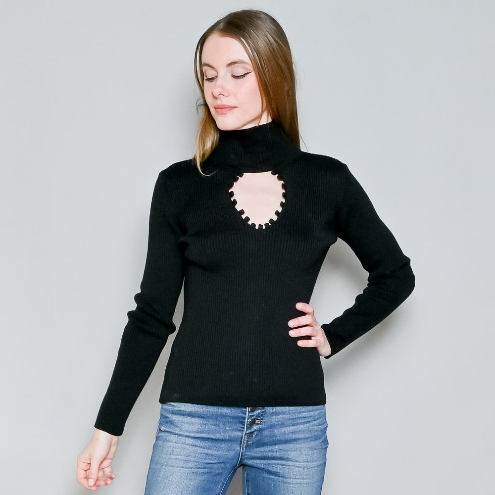 BEVZA Cut-Out Ribbed Wool-Blend Turtleneck Sweater - Picture 6 of 6